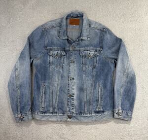 Lucky Brand Jacket Mens Large Blue Denim Trucker Button Front Lightwash Casual